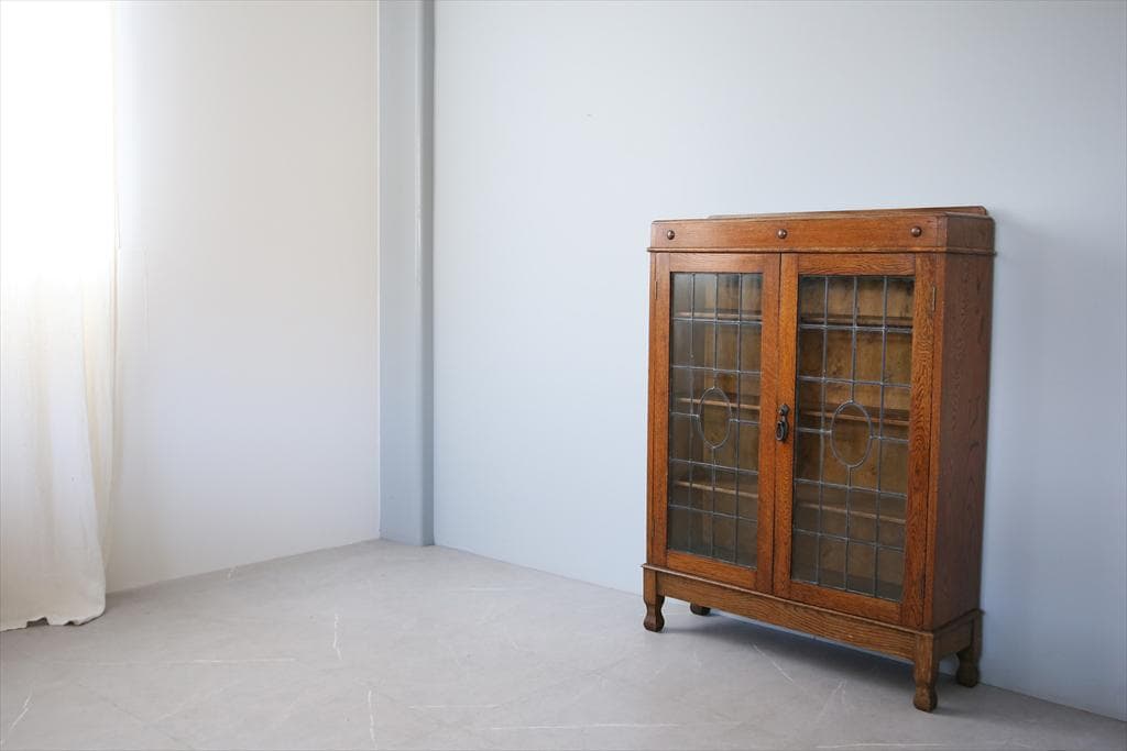 英国アンティーク木製ブックケースキャビネット/本棚/食器棚/飾り棚(91-30)