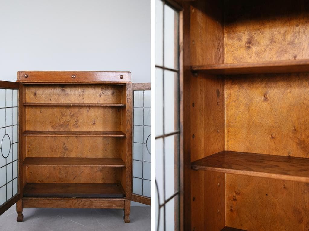 英国アンティーク木製ブックケースキャビネット/本棚/食器棚/飾り棚(91-30)