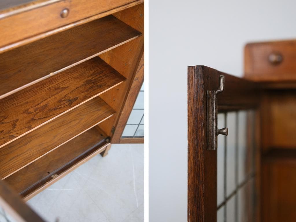 英国アンティーク木製ブックケースキャビネット/本棚/食器棚/飾り棚(91-30)