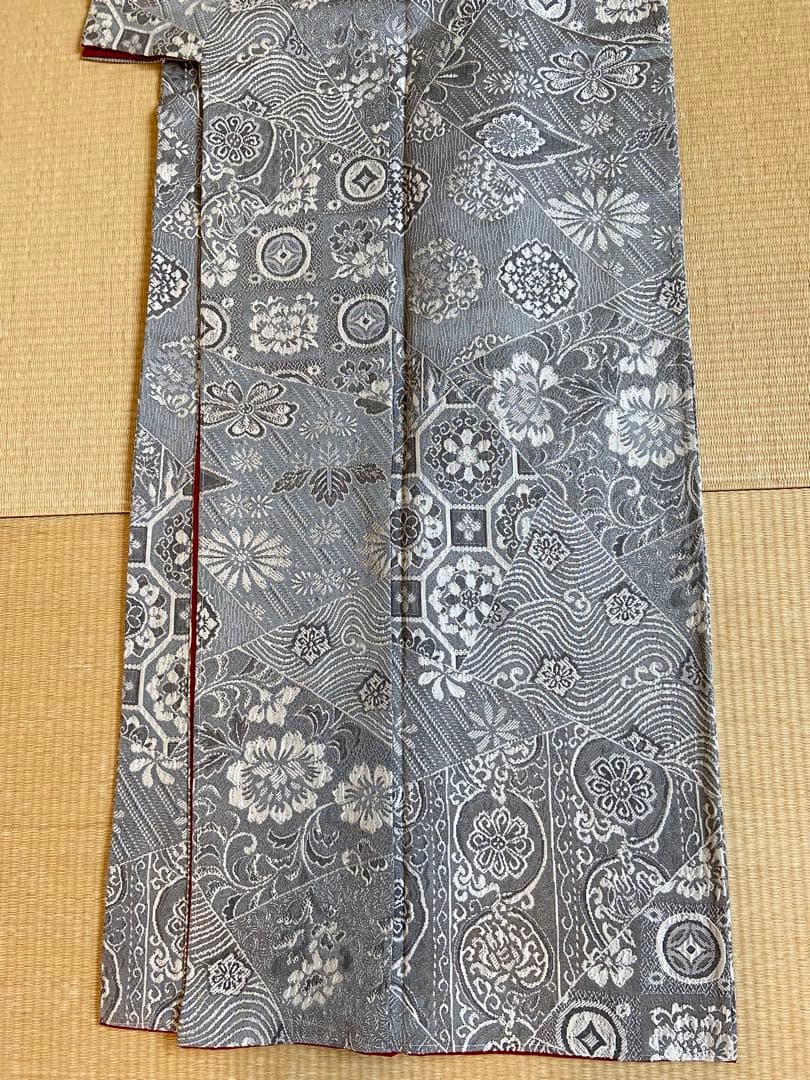 美品☆天目織　お召し　花模様　東京ますいわ屋謹製　着物（袷）