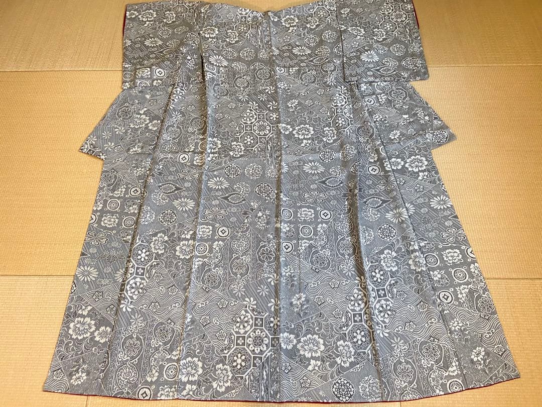 美品☆天目織　お召し　花模様　東京ますいわ屋謹製　着物（袷）