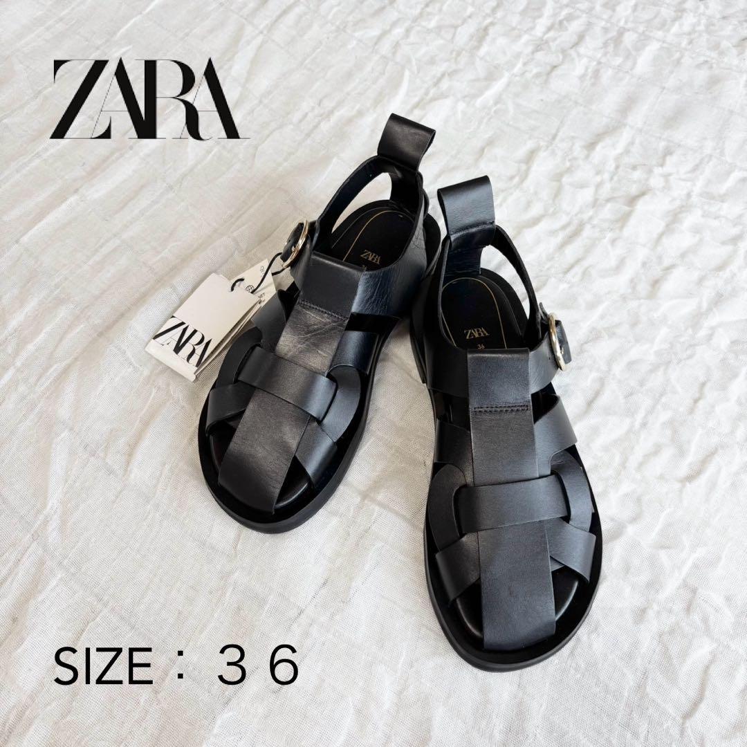 【新品未使用タグ付】 ZARA (ザラ) グルカサンダル フラット ブラック