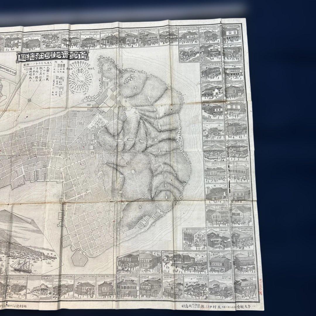 明治24年、「函館実地明細絵図」岐阜県平民、川瀬善一発行、銅版刻72×102cm