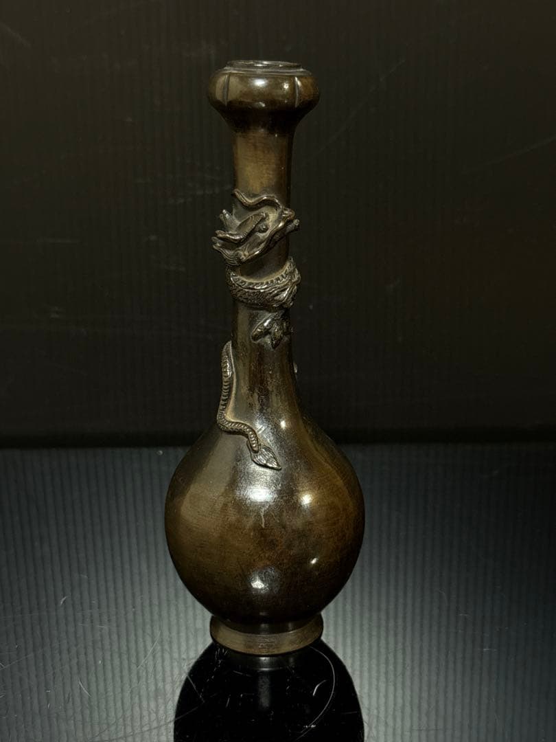 江戸期 極上 唐銅 柑子口 盛上龍巻 花瓶 花生 仏教美術 茶道具