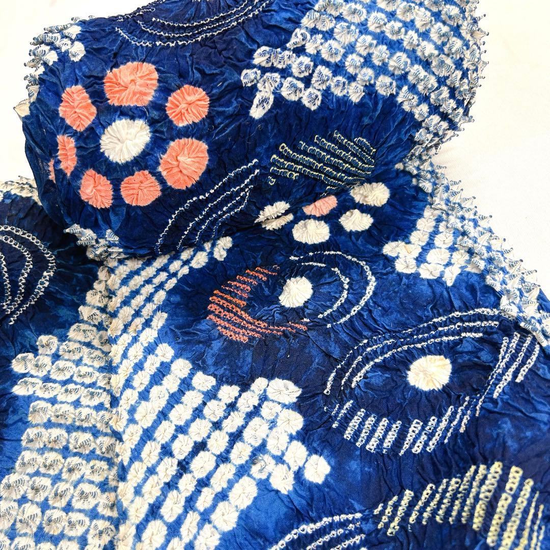 未使用　有松鳴海絞り　反物　浴衣　本絞り　藍染　着物　帯　012k