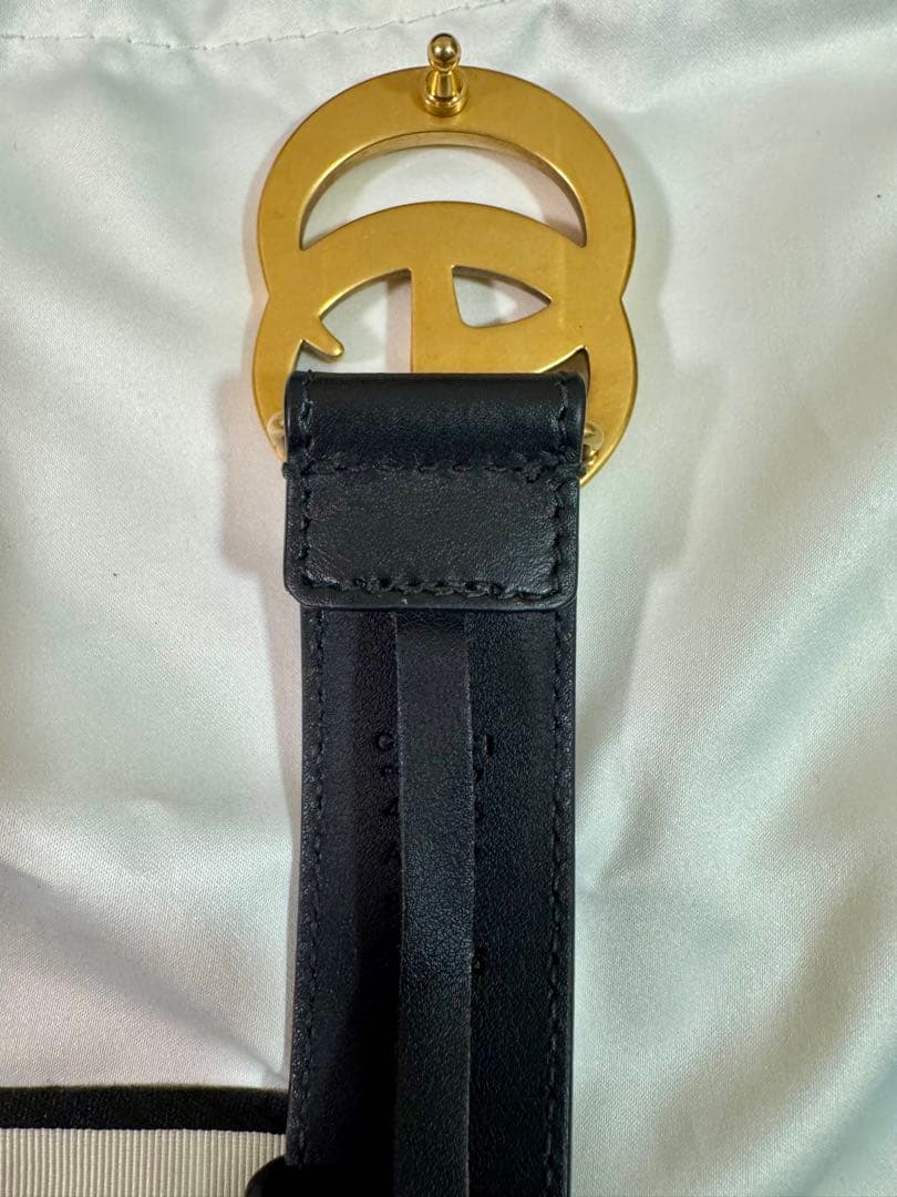 正規品 GUCCI GGマーモント ダブルG ベルト ブラック スリムベルト