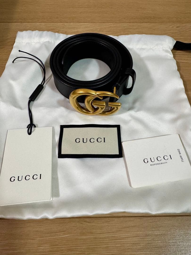 正規品 GUCCI GGマーモント ダブルG ベルト ブラック スリムベルト