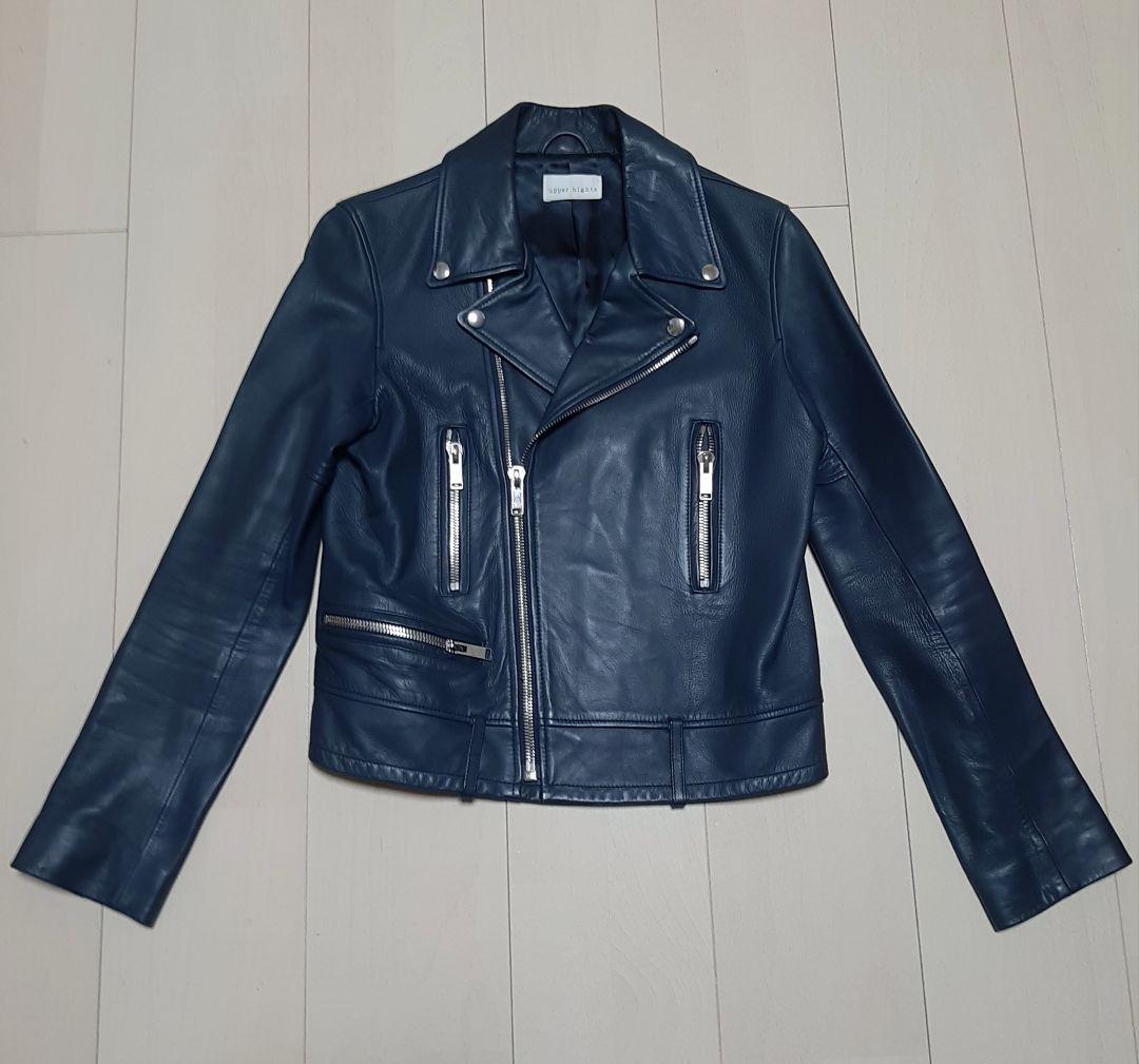 upper hights ダークブルー レザー シングルライダースジャケット