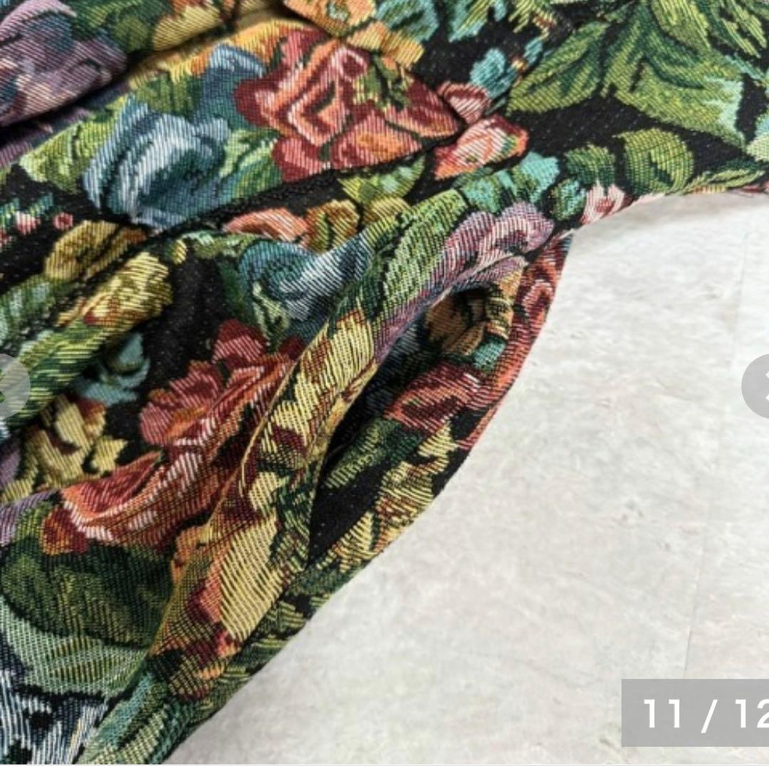 【超希少・6L】新品 くる実 しまむら ジャンパースカート ゴブラン 花柄 黒