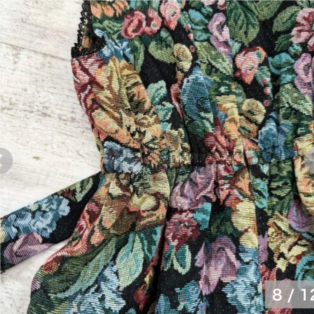 【超希少・6L】新品 くる実 しまむら ジャンパースカート ゴブラン 花柄 黒