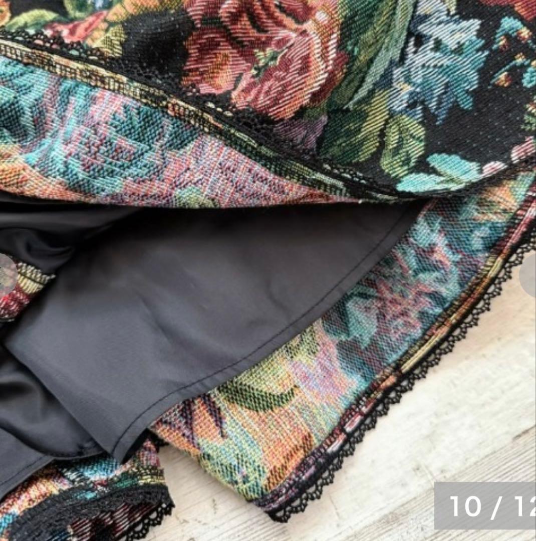 【超希少・6L】新品 くる実 しまむら ジャンパースカート ゴブラン 花柄 黒