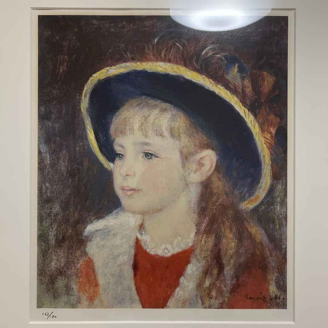 【値下げ】ルノアール絵画　青い帽子の少女 【世界の名画】リトグラフ163/180