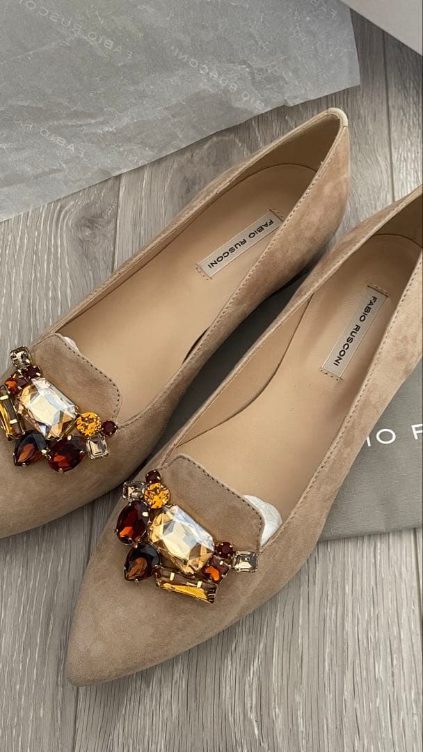 試着のみ★美品★ FABIO RUSCONI ビジュー付きフラットシューズ