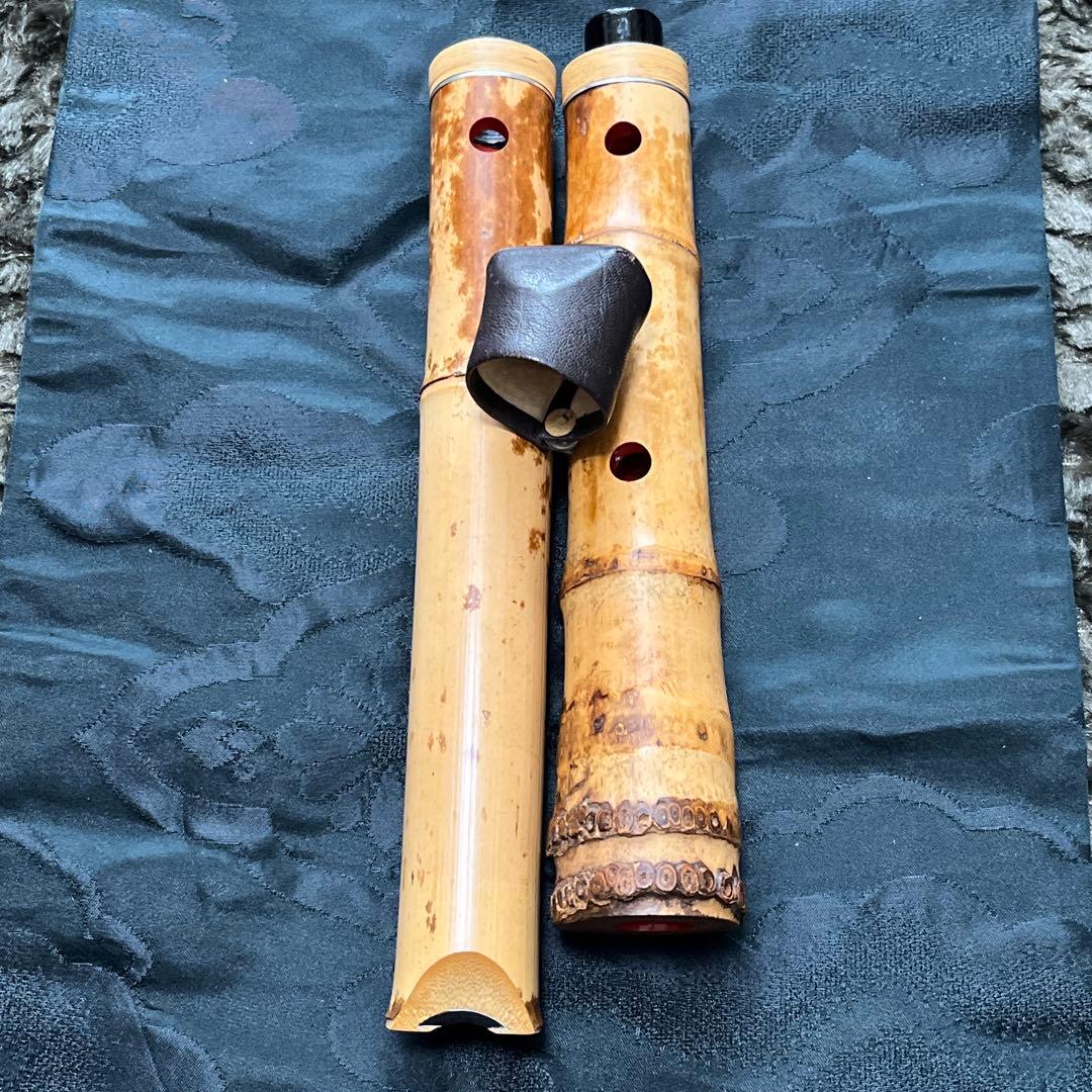 尺八 都山流 在銘 二印 中継ぎ緩み無し 一尺七寸管 籐巻 銀三線 良品
