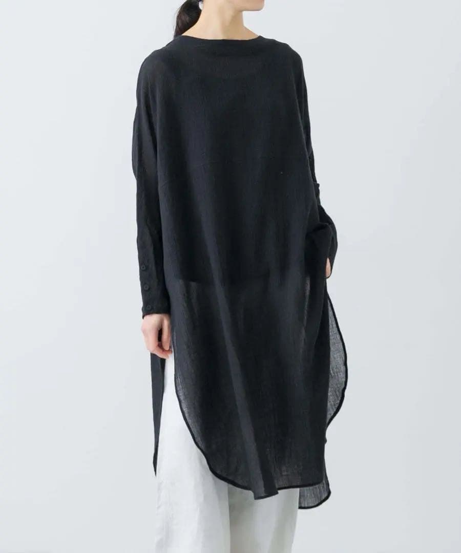 かぐれ　ガーゼロングチュニック　ブラック
