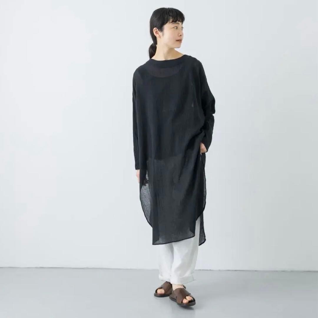 かぐれ　ガーゼロングチュニック　ブラック