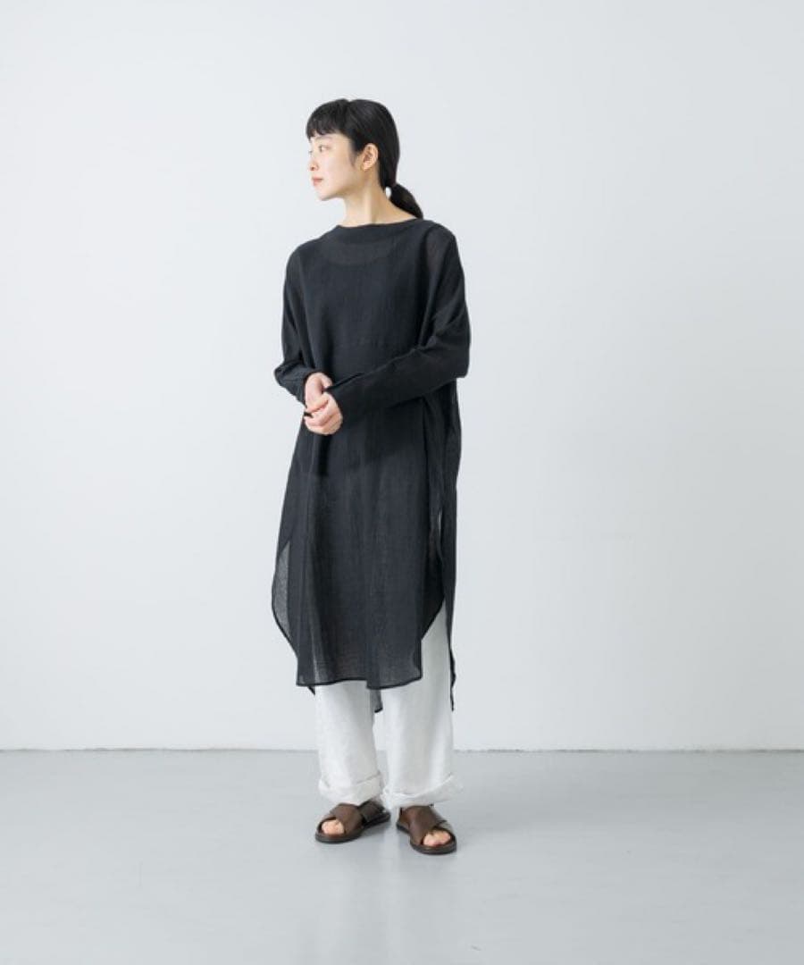 かぐれ　ガーゼロングチュニック　ブラック