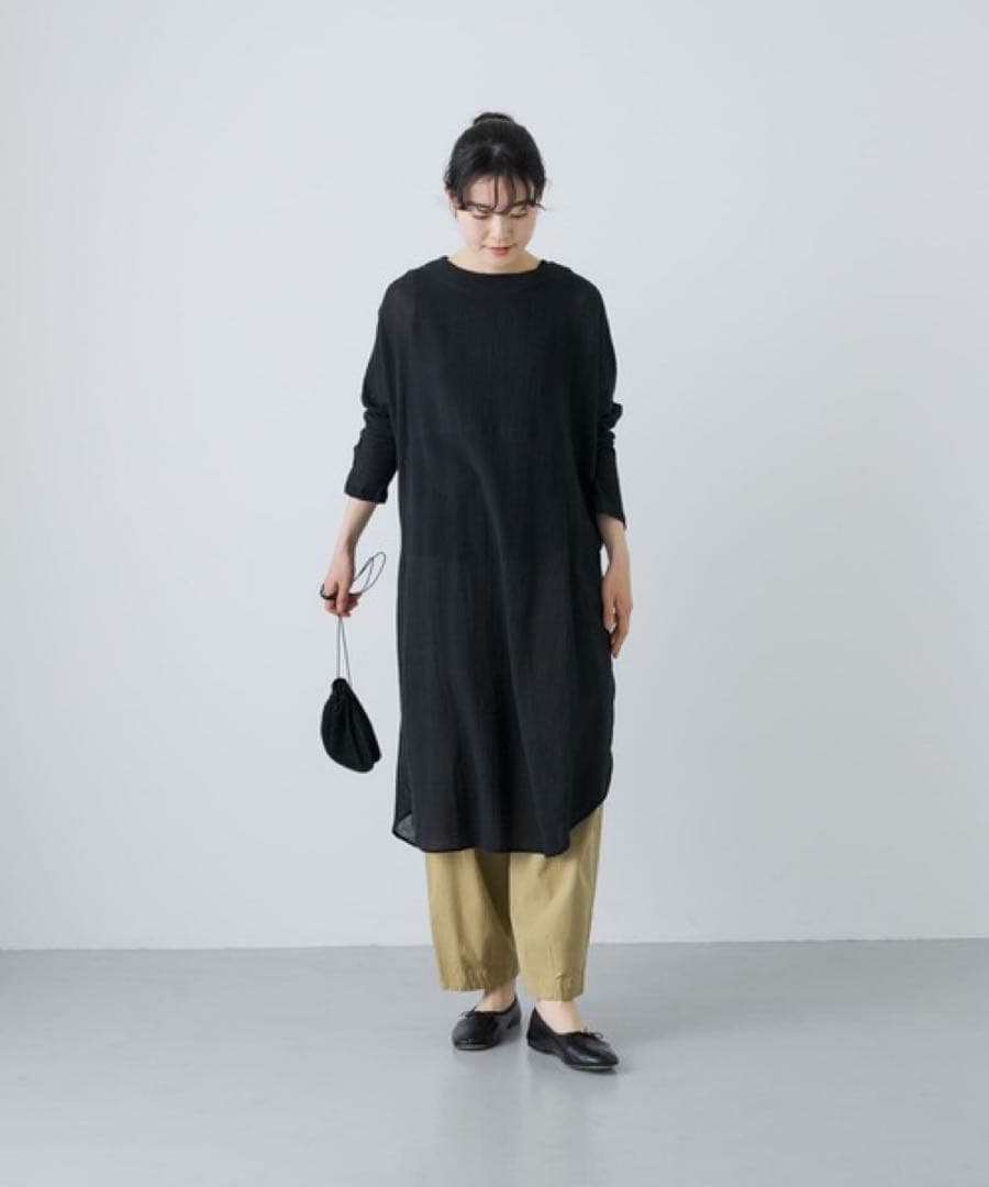 かぐれ　ガーゼロングチュニック　ブラック