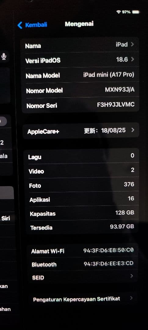iPad mini (A17 Pro) 128GB パープル