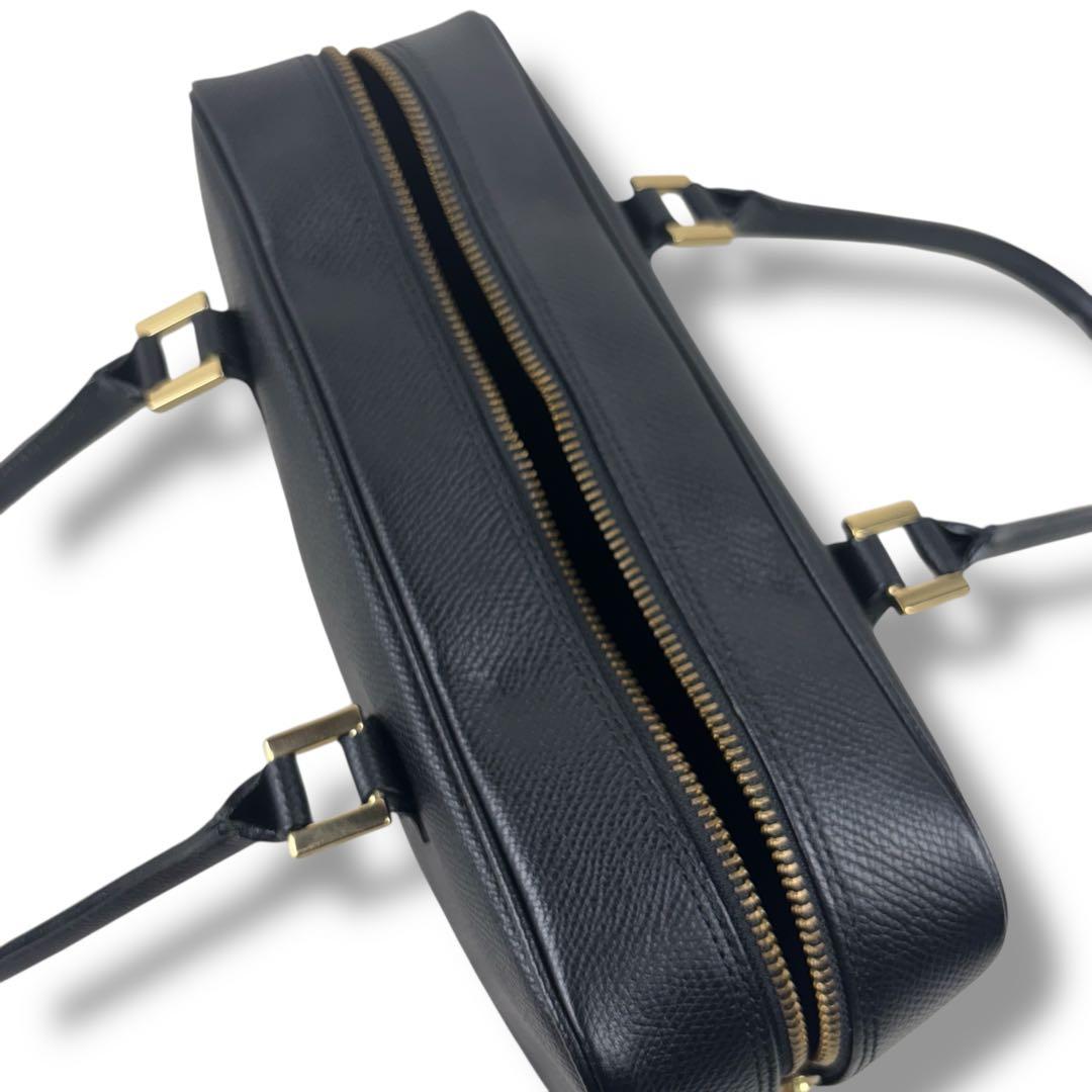 美品 バーニーズニューヨーク レザー ハンド バッグ フォーマル ブラック 金