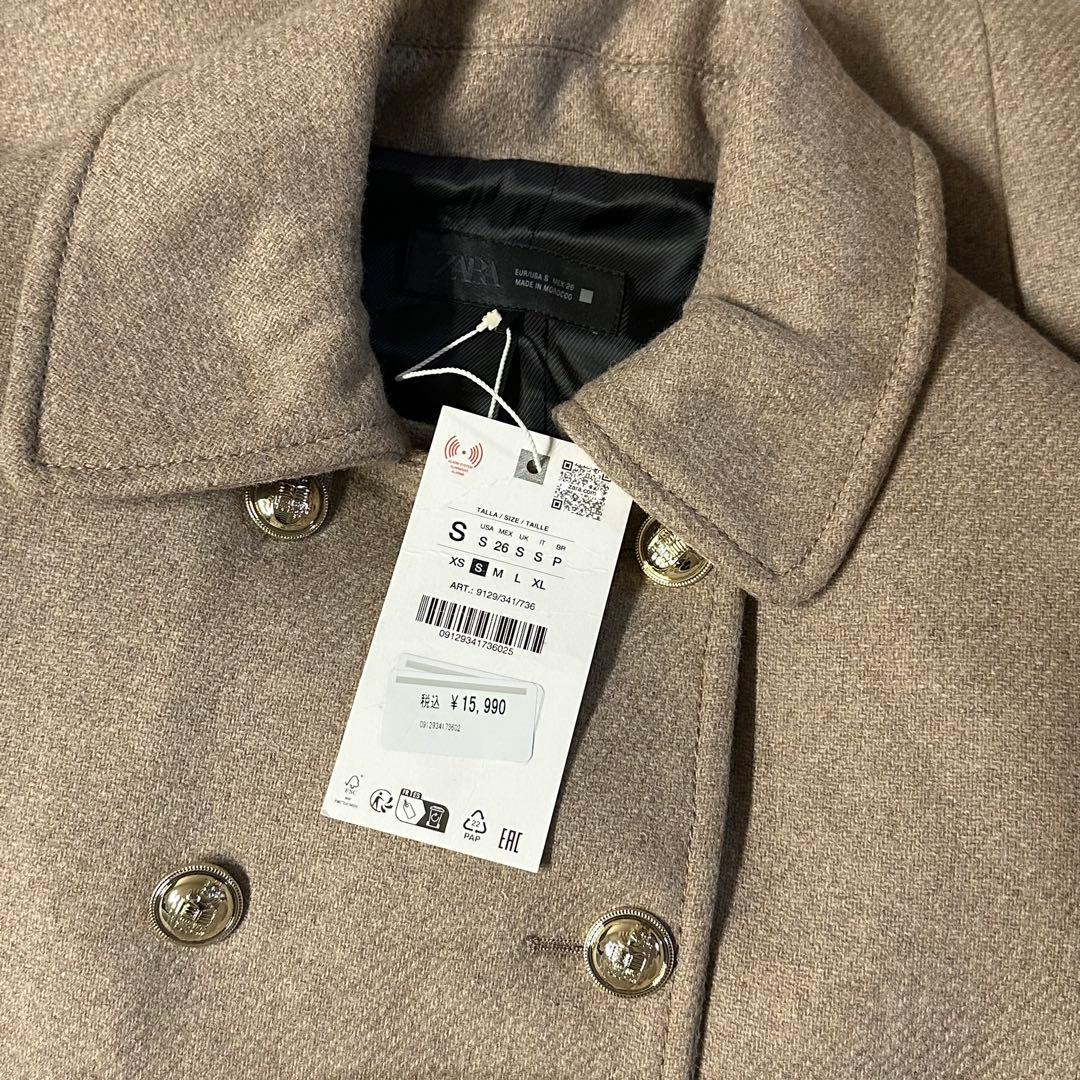 ZARAウール混紡ショート丈ダブルブレストコート Sサイズ 新品