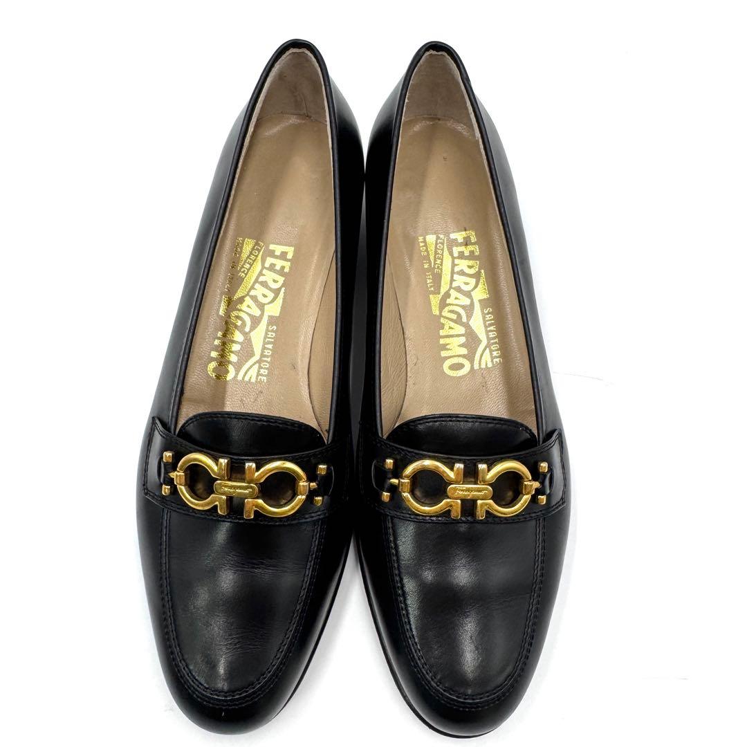 【美品】Ferragamo ガンチーニ ブラック ローファー 23.5㎝