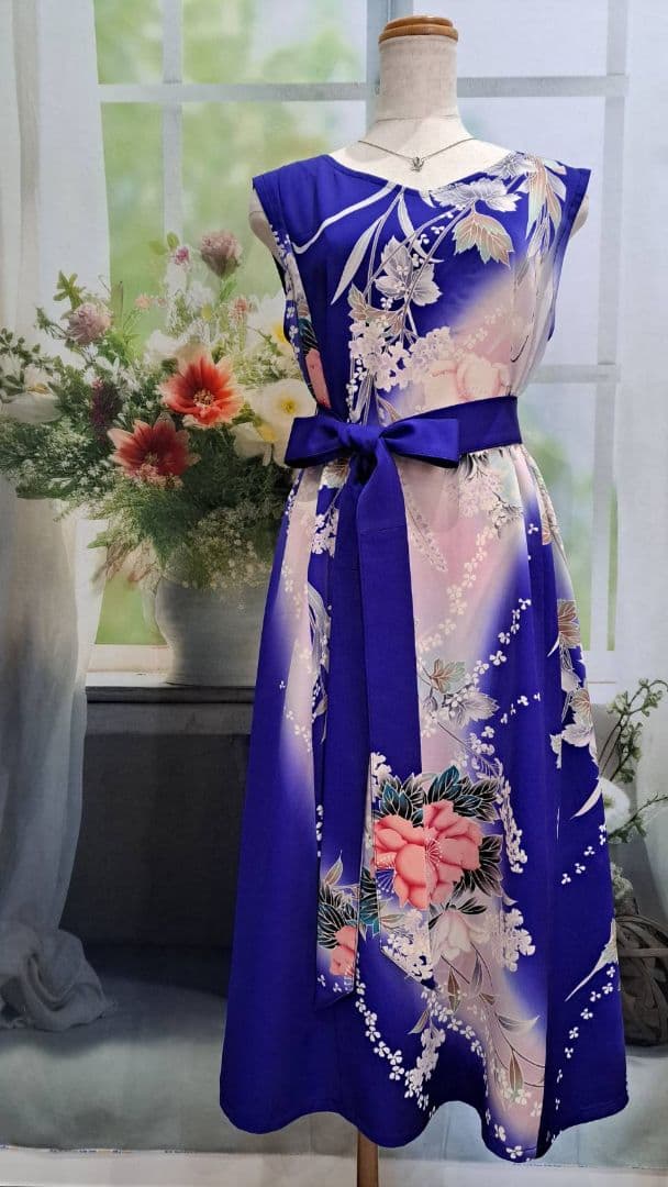 着物リメイク　ワンピース　ドレス　正絹　振袖　ハンドメイド