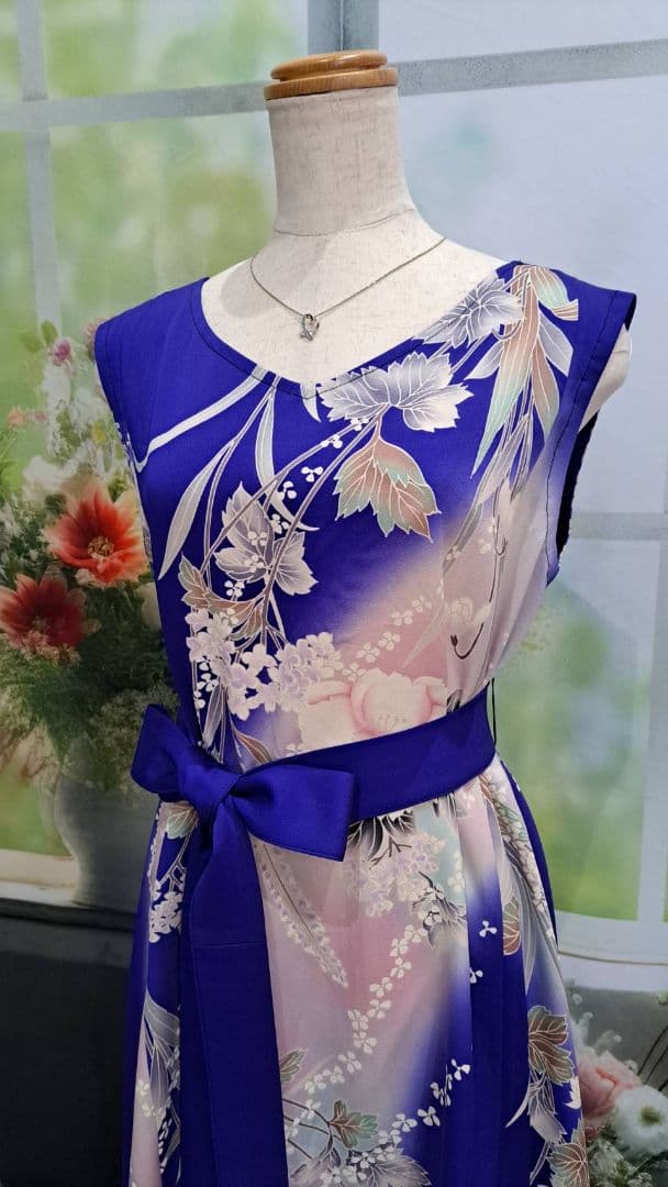 着物リメイク　ワンピース　ドレス　正絹　振袖　ハンドメイド