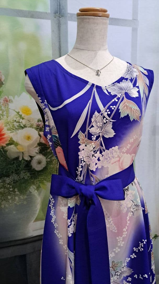 着物リメイク　ワンピース　ドレス　正絹　振袖　ハンドメイド