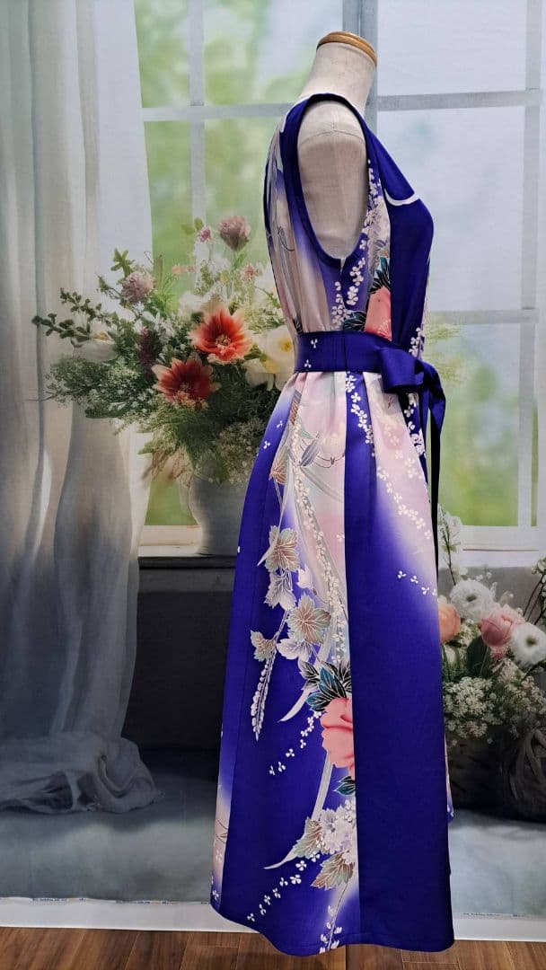 着物リメイク　ワンピース　ドレス　正絹　振袖　ハンドメイド