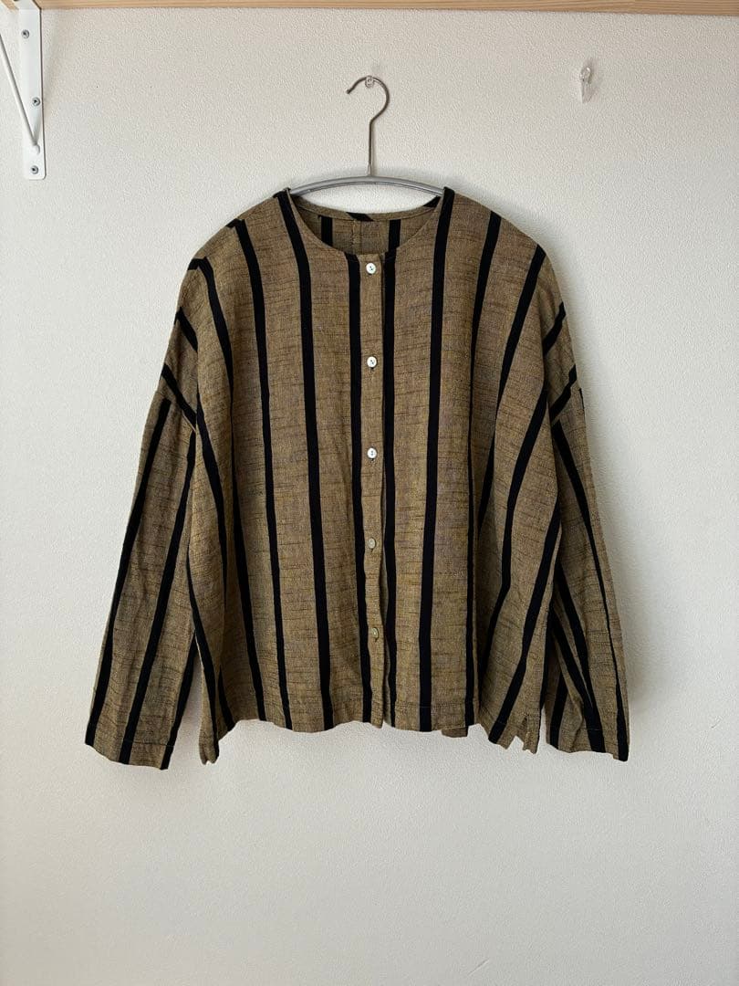 ヤンマ産業 ヤンマ 丸首ボタンシャツ ショート丈 ともえ縞