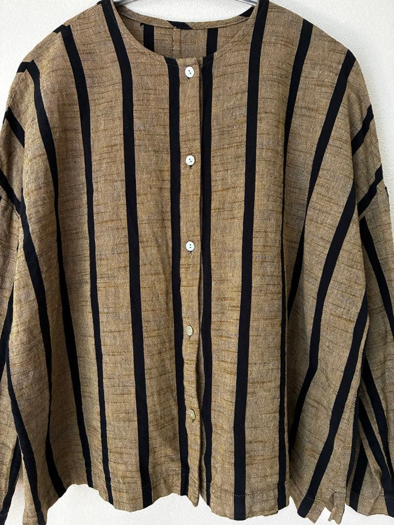 ヤンマ産業 ヤンマ 丸首ボタンシャツ ショート丈 ともえ縞