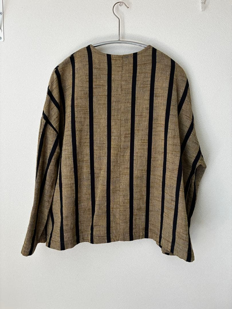 ヤンマ産業 ヤンマ 丸首ボタンシャツ ショート丈 ともえ縞