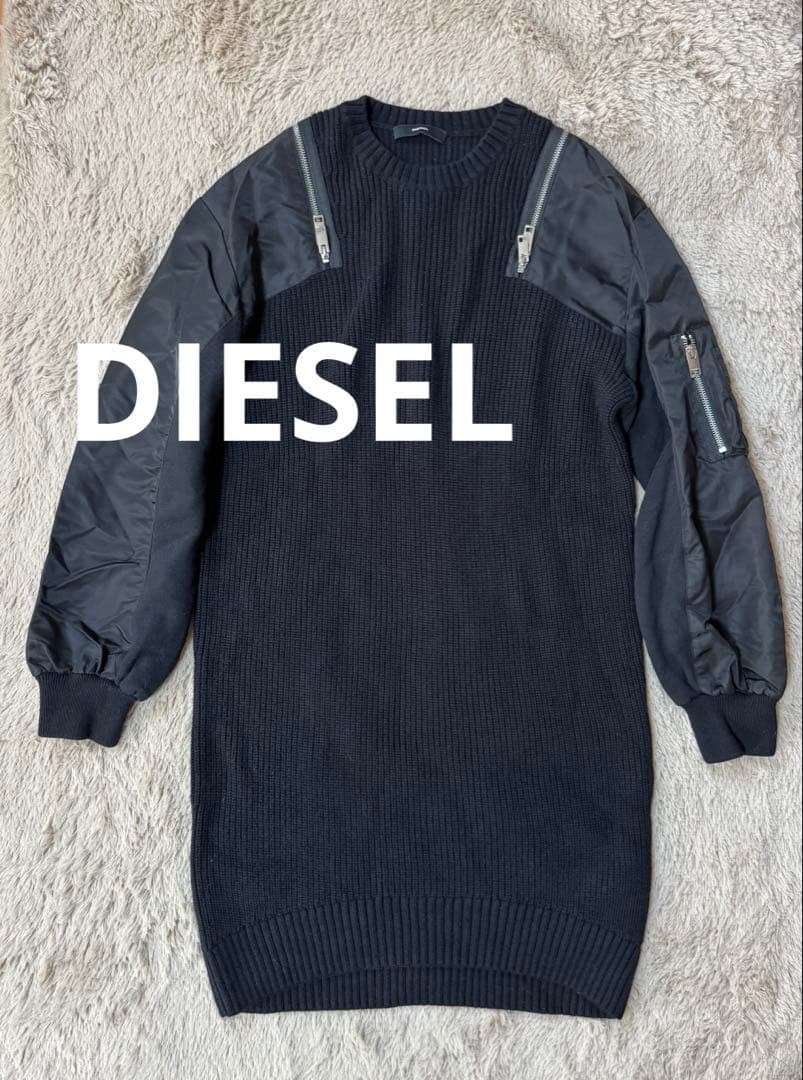 まーみん DIESEL 異素材ドッキングニットワンピース ミディドレス