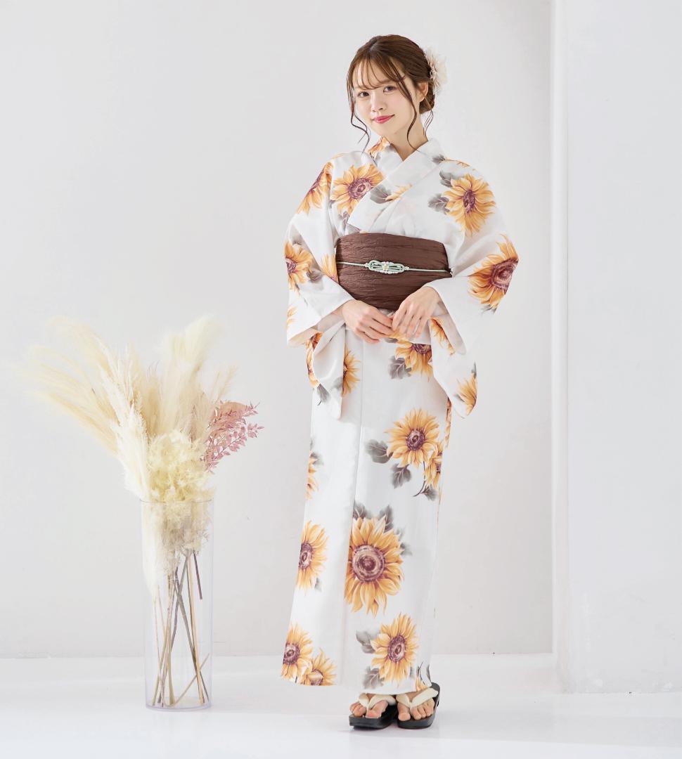 新品 浴衣 セット 浴衣セット ゆかた 大人 レディース 白 向日葵 Y4-53