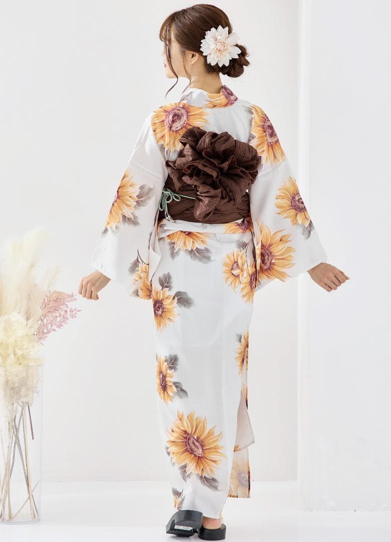 新品 浴衣 セット 浴衣セット ゆかた 大人 レディース 白 向日葵 Y4-53