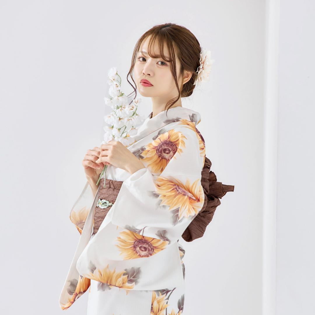 新品 浴衣 セット 浴衣セット ゆかた 大人 レディース 白 向日葵 Y4-53