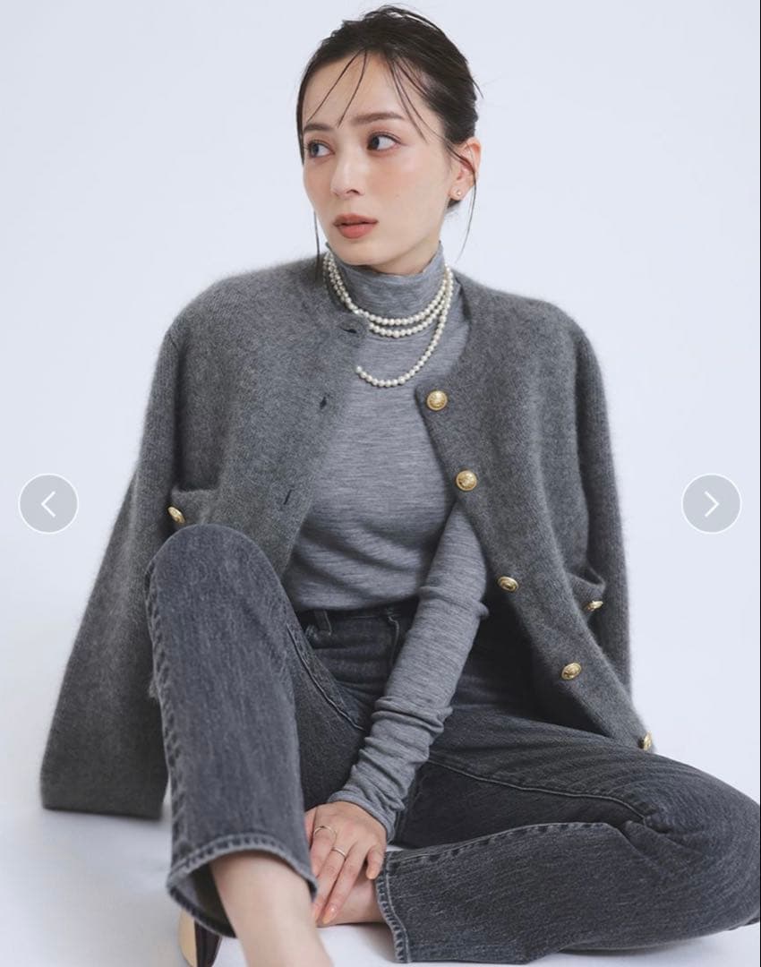 anuans ラクーンブレンドノーカラーニットジャケット