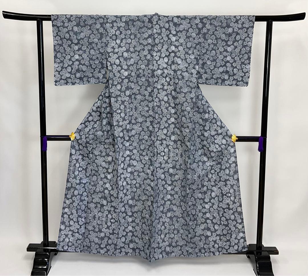 新品　綿絽　小粋な菊の小紋　Sサイズ細身の方にお勧め