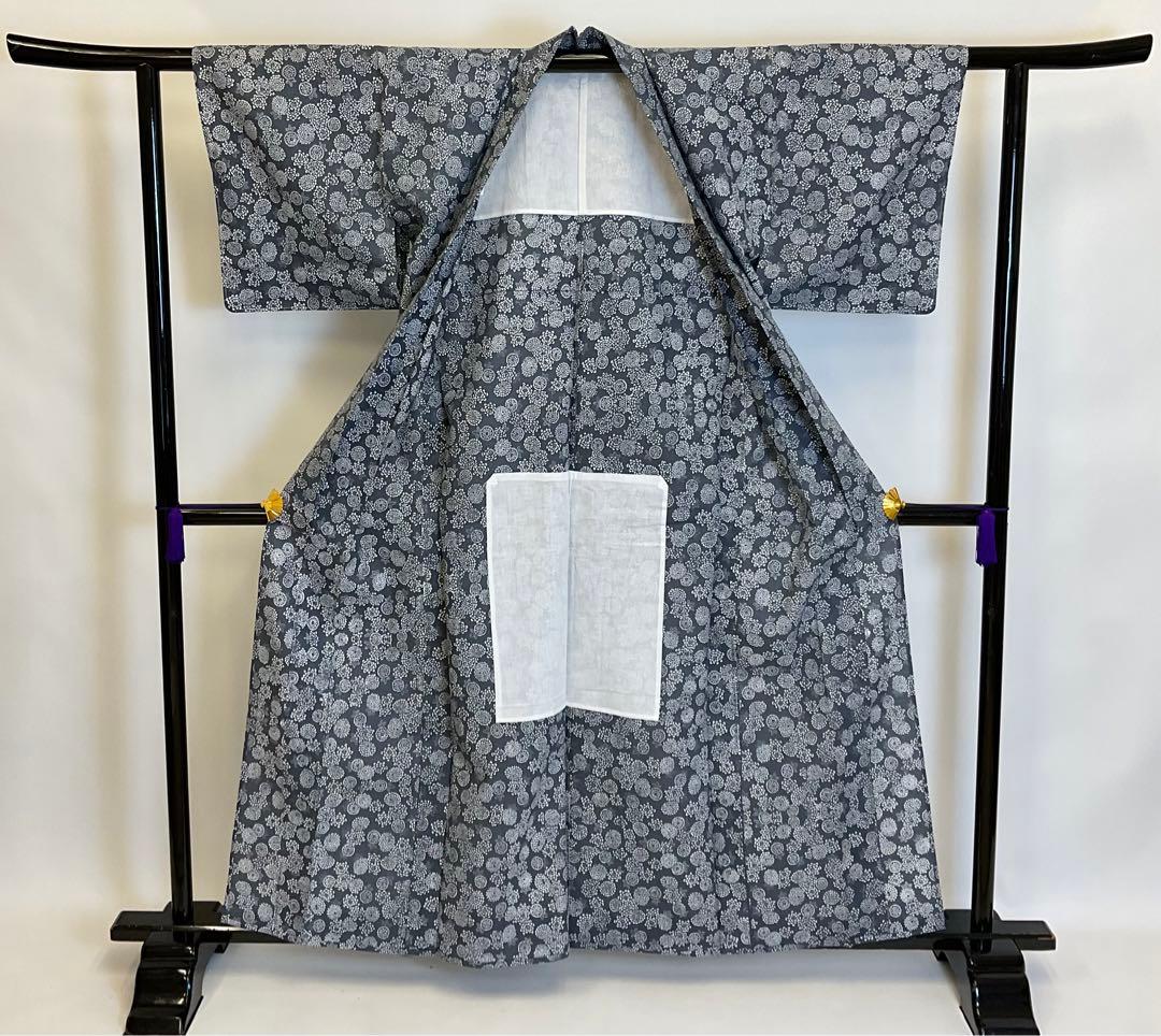 新品　綿絽　小粋な菊の小紋　Sサイズ細身の方にお勧め