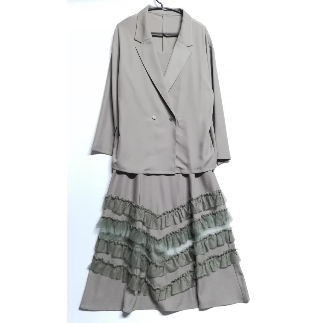 L 大きいサイズ niana ニアナ トランスペアレントヘムセットアップドレス