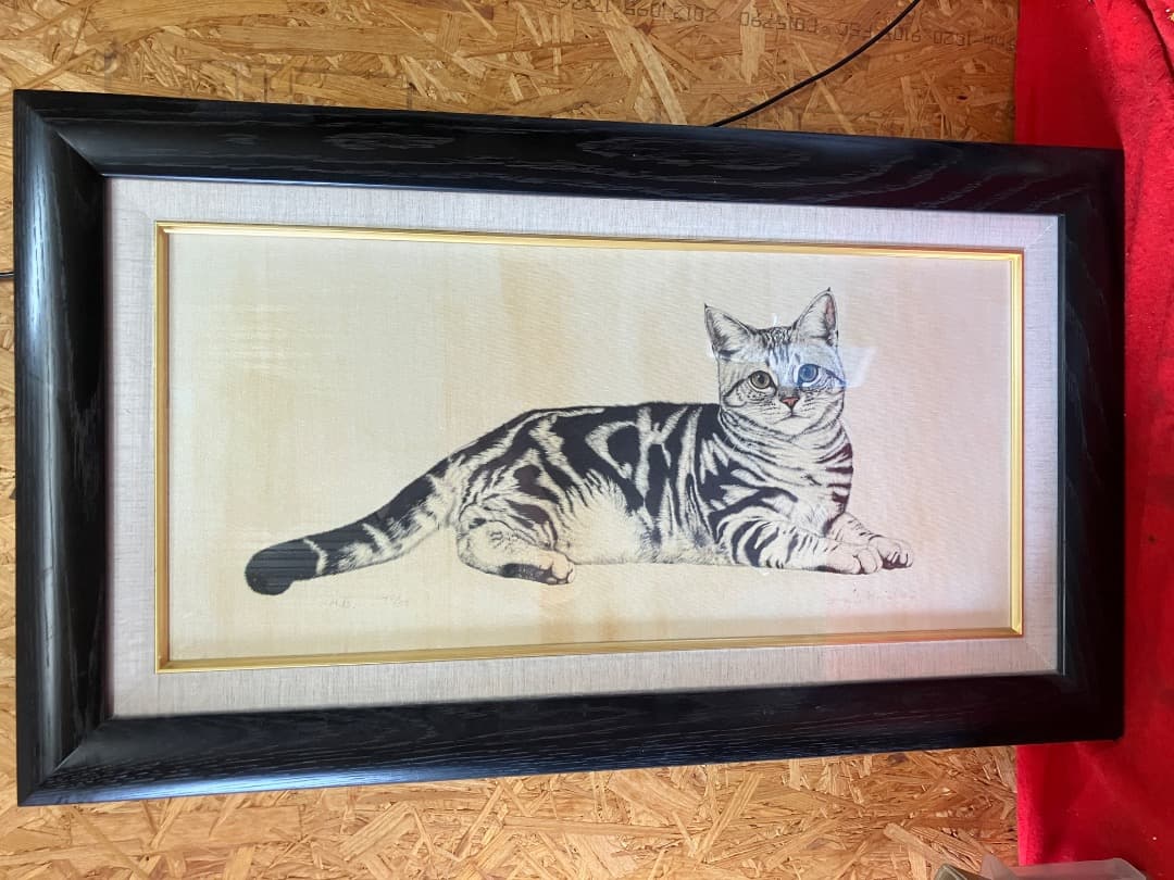 猫の版画 M.E. サイン入り詳細不明