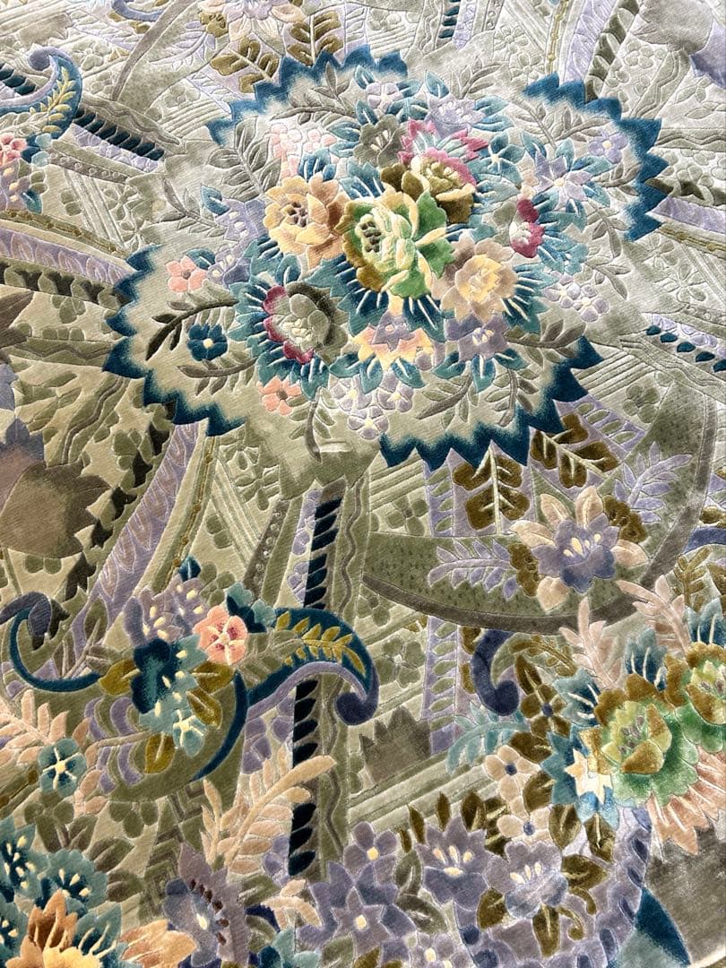 【シルク段通】 大判 カーペット ラグ 花柄