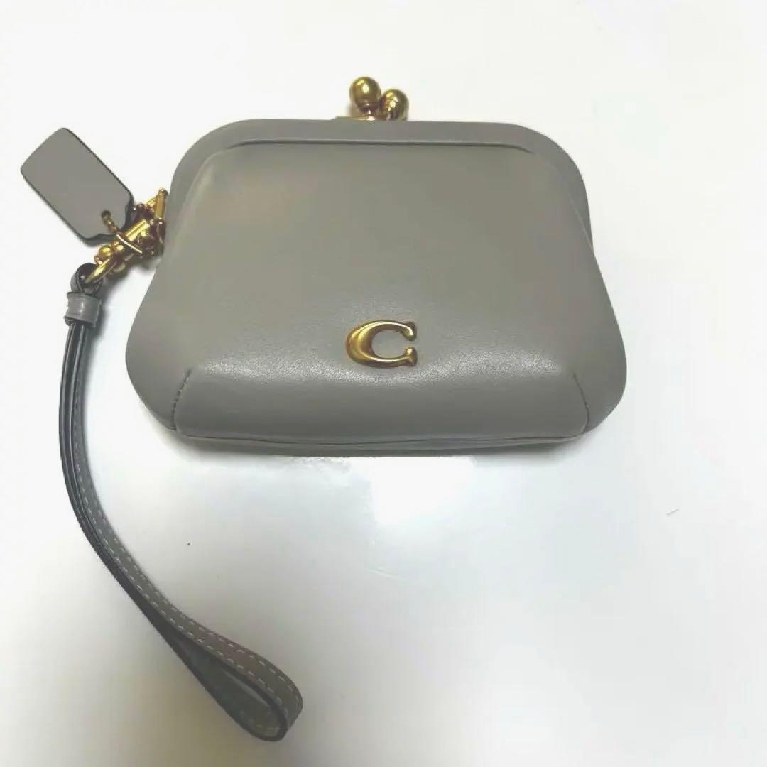coachコーチキスロックパースがま口財布グラブタンレザー　グレー