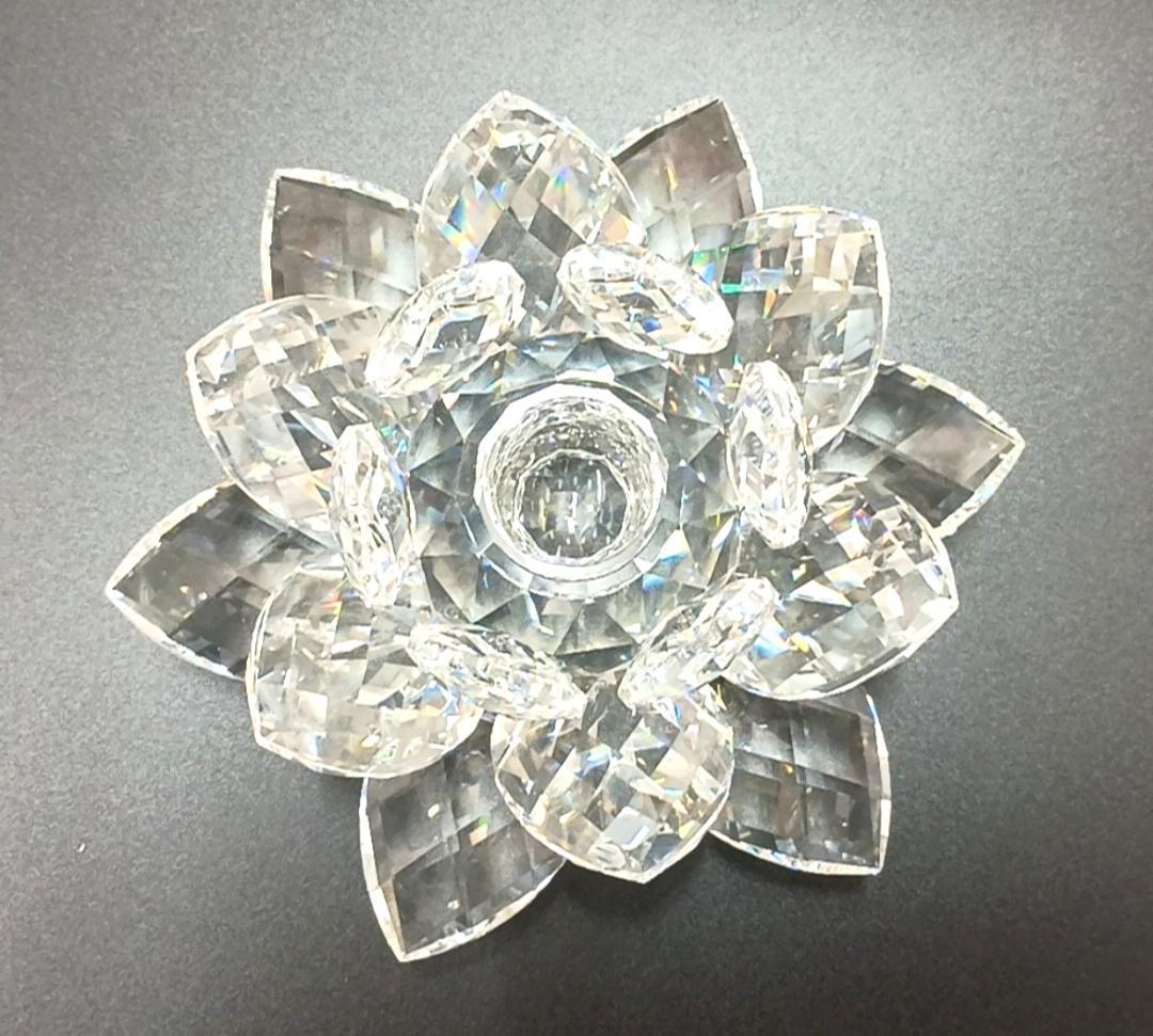 【中古美品】スワロフスキー　クリスタルガラス スイレン キャンドルホルダー（L）
