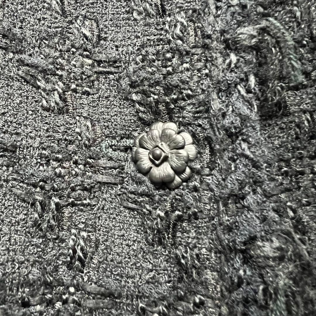 カメリアボタン✨ CHANEL シャネル ツイードフリンジジャケット 05C 黒