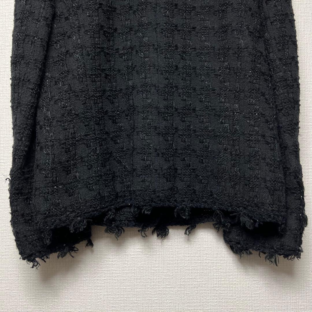 カメリアボタン✨ CHANEL シャネル ツイードフリンジジャケット 05C 黒