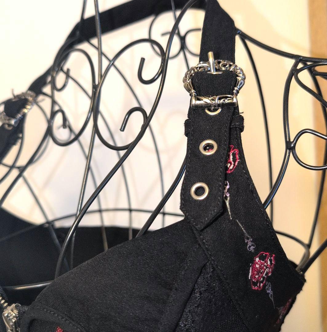 OzzCroce ホルターネックビスチェ 薔薇刺繍 レース装飾付