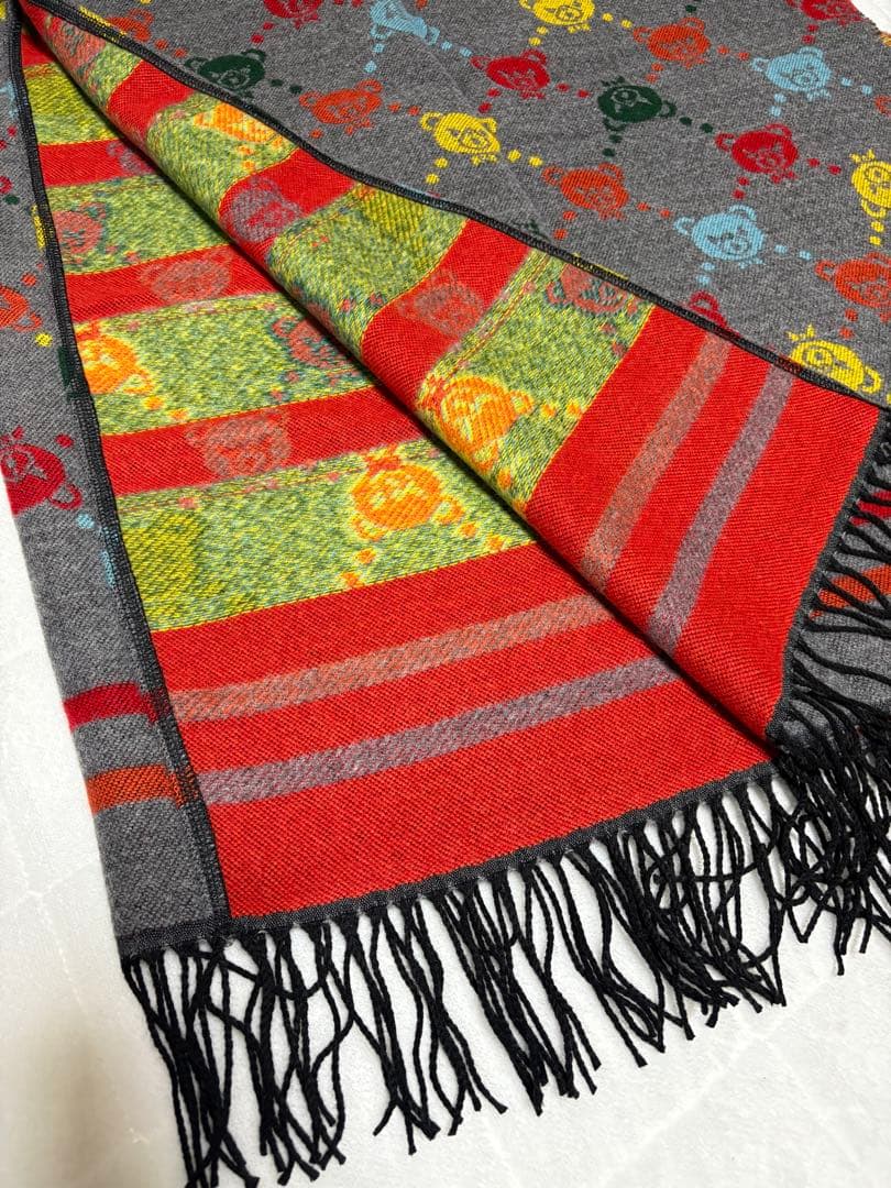 【ヒステリックグラマー】クマ模様フリンジ付きポンチョストール