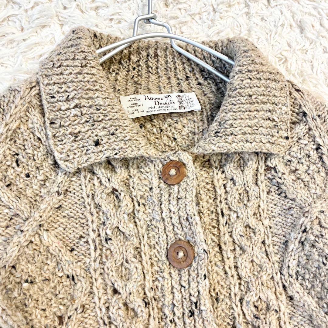アテナデザイン アランニット 肉厚カーディガン ウール アイルランド製